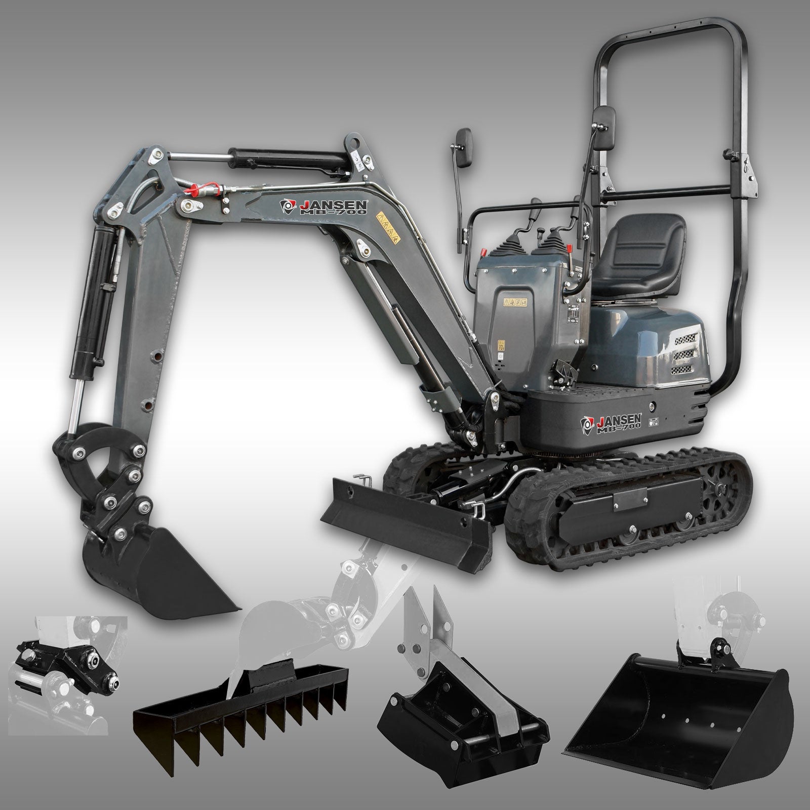 JANSEN® MB-700 Minibagger, 8,5 PS Benzin, Komplett-Set, Verstellfahrwerk